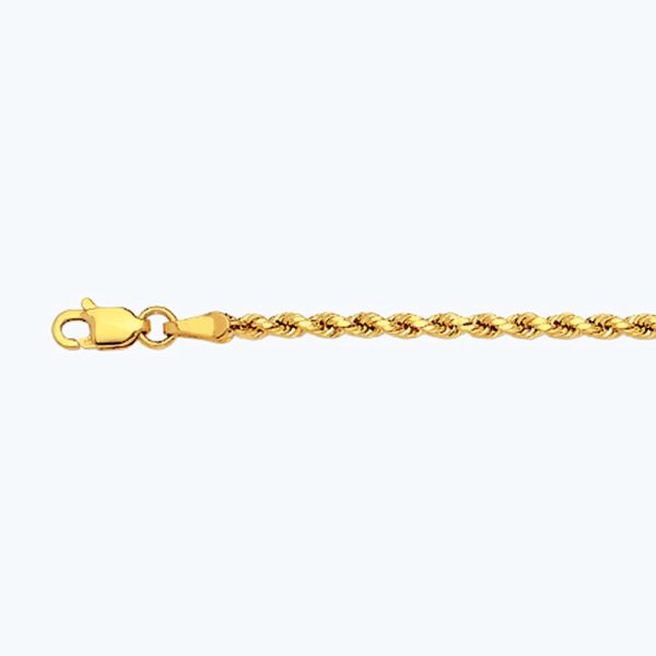 14K 2MM YELLOW GOLD DC HOLLOW ROPE 7.5" CHAIN BRACELET (AVAILABLE IN LENGTHS 7" - 30")