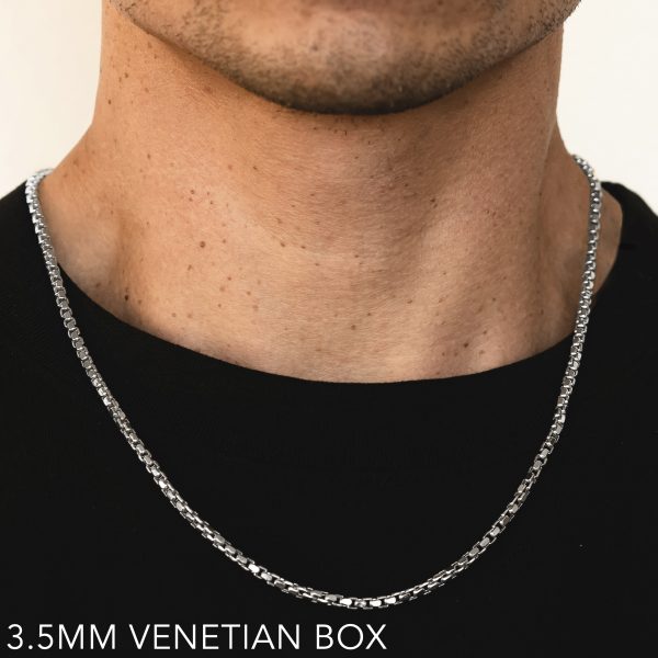 14K 3.5MM WHITE GOLD VENETIAN BOX 30" CHAIN NECKLACE (AVAILABLE IN LENGTHS 7" - 30")