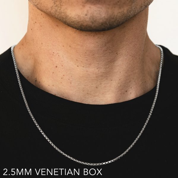 14K 2.5MM WHITE GOLD VENETIAN BOX 24" CHAIN NECKLACE (AVAILABLE IN LENGTHS 7" - 30")