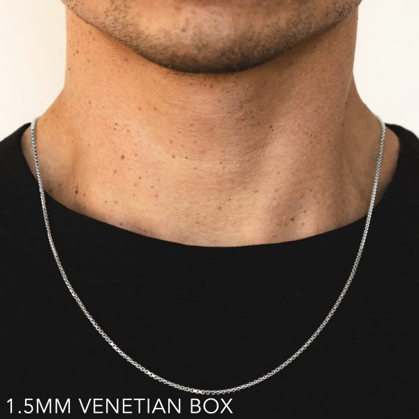 14K 1.5MM WHITE GOLD VENETIAN BOX 28" CHAIN NECKLACE (AVAILABLE IN LENGTHS 7" - 30")