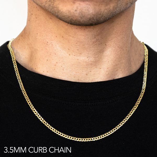 10K 3.5MM YELLOW GOLD SOLID CURB 18" CHAIN NECKLACE (AVAILABLE IN LENGTHS 7" - 30")