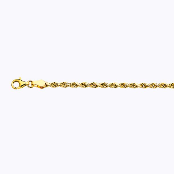 14K 3MM YELLOW GOLD SOLID DC ROPE 30" CHAIN NECKLACE (AVAILABLE IN LENGTHS 7" - 30") - Image 2