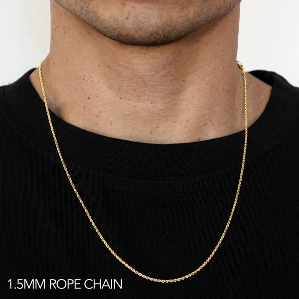 10K 1.5MM YELLOW GOLD SOLID DC ROPE 18" CHAIN NECKLACE (AVAILABLE IN LENGTHS 7" - 30")