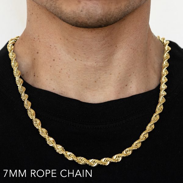 14K 7MM YELLOW GOLD SOLID DC ROPE 16" CHAIN NECKLACE (AVAILABLE IN LENGTHS 7" - 30")