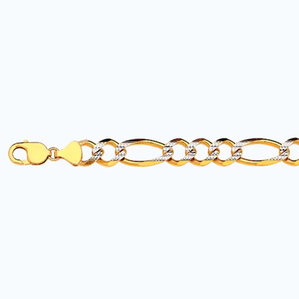 10K 12MM YELLOW GOLD SOLID PAVE FIGARO 26" CHAIN NECKLACE (AVAILABLE IN LENGTHS 7" - 30")