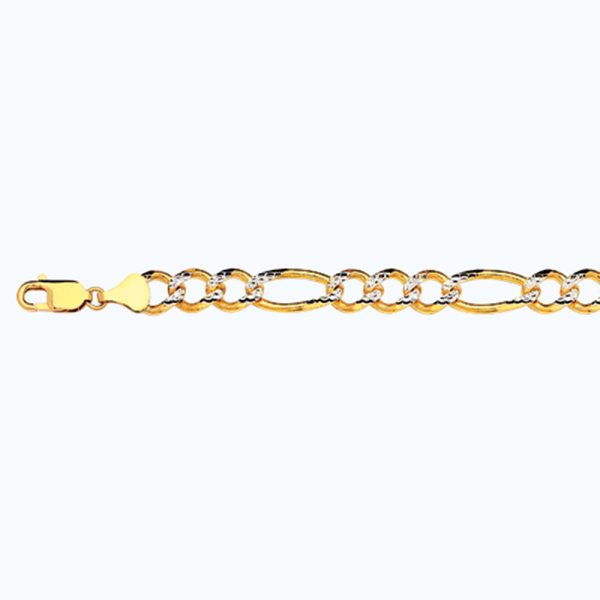 14K 9.5MM YELLOW GOLD SOLID PAVE FIGARO 8.5" CHAIN BRACELET (AVAILABLE IN LENGTHS 7" - 30")