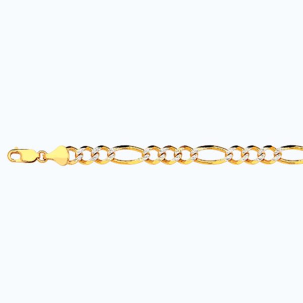 14K 8MM YELLOW GOLD SOLID PAVE FIGARO 7" CHAIN BRACELET (AVAILABLE IN LENGTHS 7" - 30")