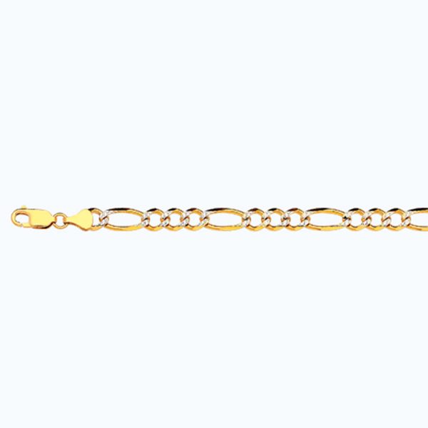 14K 6.5MM YELLOW GOLD SOLID PAVE FIGARO 8" CHAIN BRACELET (AVAILABLE IN LENGTHS 7" - 30")