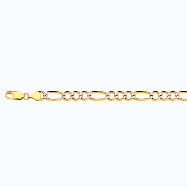 10K 6.5MM YELLOW GOLD SOLID PAVE FIGARO 20" CHAIN NECKLACE (AVAILABLE IN LENGTHS 7" - 30")