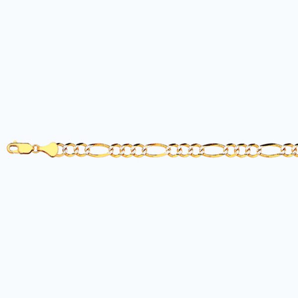 14K 5.5MM YELLOW GOLD SOLID PAVE FIGARO 8" CHAIN BRACELET (AVAILABLE IN LENGTHS 7" - 30")