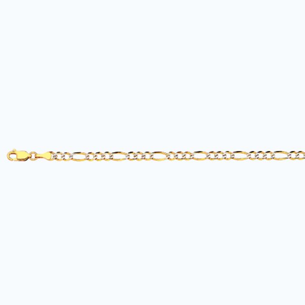 14K 3.5MM YELLOW GOLD SOLID PAVE FIGARO 22" CHAIN NECKLACE (AVAILABLE IN LENGTHS 7" - 30")