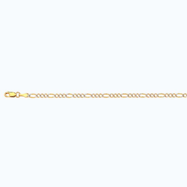 10K 2.5MM YELLOW GOLD SOLID PAVE FIGARO 18" CHAIN NECKLACE (AVAILABLE IN LENGTHS 7" - 30")