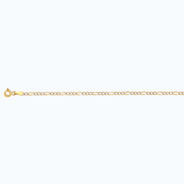 14K 2MM YELLOW GOLD SOLID PAVE FIGARO 18" CHAIN NECKLACE (AVAILABLE IN LENGTHS 7" - 30")