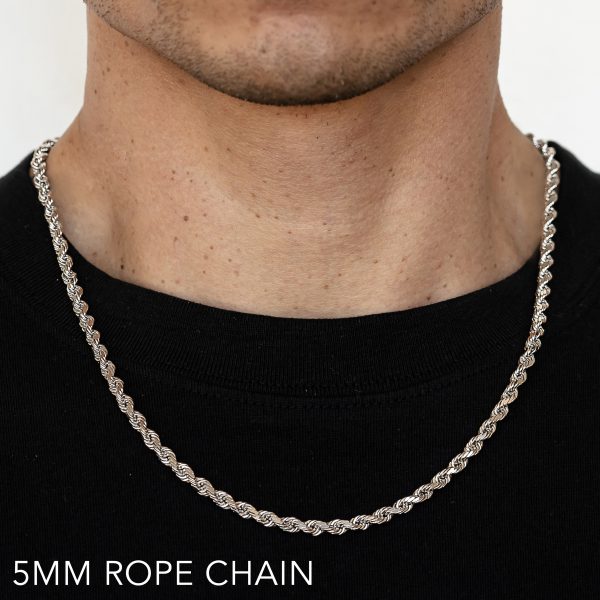 10K 5MM WHITE GOLD SOLID DC ROPE 20" CHAIN NECKLACE (AVAILABLE IN LENGTHS 7" - 30")