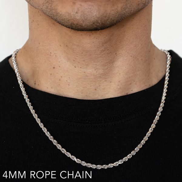 10K 4MM WHITE GOLD SOLID DC ROPE 24" CHAIN NECKLACE (AVAILABLE IN LENGTHS 7" - 30")