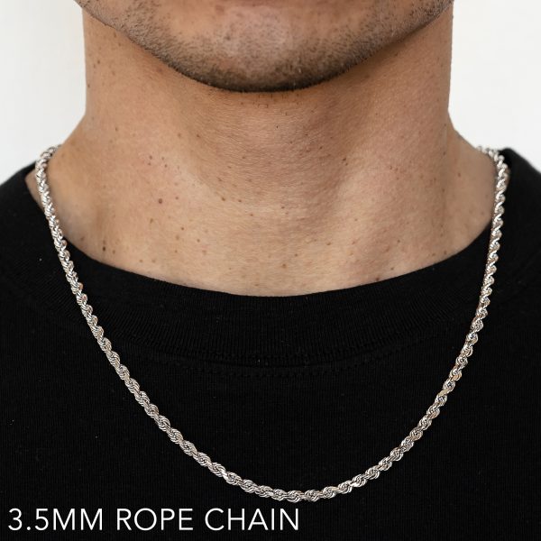 10K 3.5MM WHITE GOLD SOLID DC ROPE 18" CHAIN NECKLACE (AVAILABLE IN LENGTHS 7" - 30")