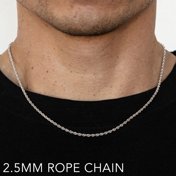 14K 2.5MM WHITE GOLD SOLID DC ROPE 8.5" CHAIN BRACELET (AVAILABLE IN LENGTHS 7" - 30")