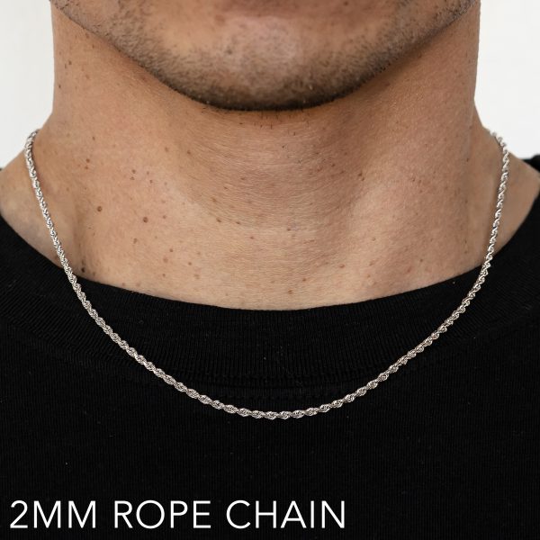 10K 2MM WHITE GOLD SOLID DC ROPE 18" CHAIN NECKLACE (AVAILABLE IN LENGTHS 7" - 30")