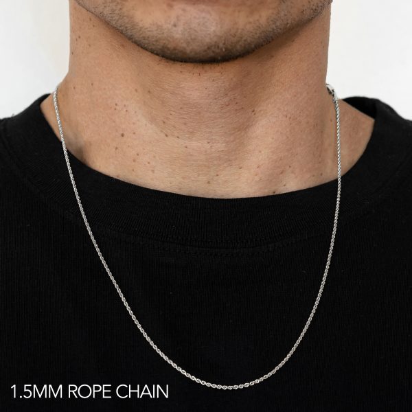 14K 1.5MM WHITE GOLD SOLID DC ROPE 18" CHAIN NECKLACE (AVAILABLE IN LENGTHS 7" - 30")