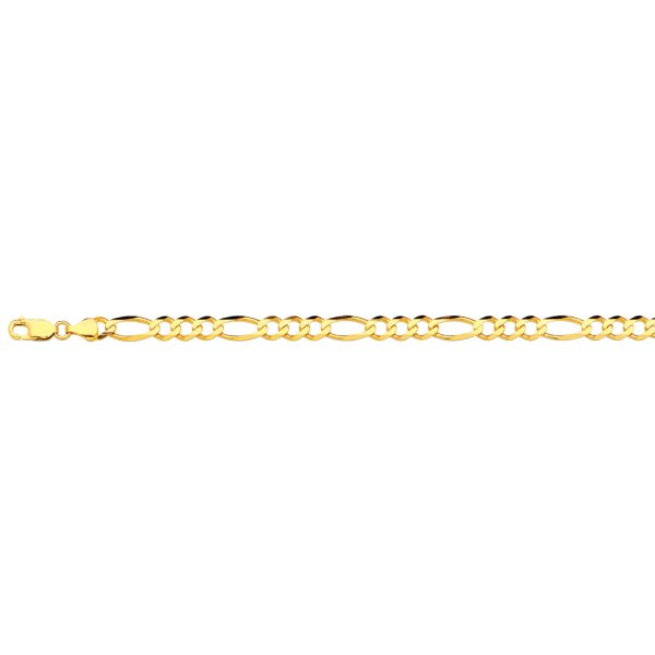 10K 6.5MM YELLOW GOLD SOLID FIGARO 8.5" CHAIN BRACELET (AVAILABLE IN LENGTHS 7" - 30")