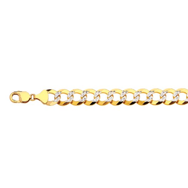 14K 14MM YELLOW GOLD SOLID PAVE CURB 16" CHAIN NECKLACE (AVAILABLE IN LENGTHS 7" - 30")