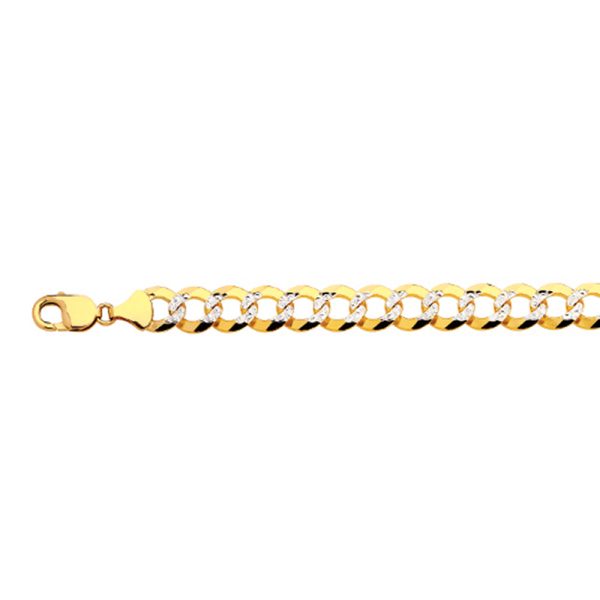 14K 12MM YELLOW GOLD SOLID PAVE CURB 30" CHAIN NECKLACE (AVAILABLE IN LENGTHS 7" - 30") - Image 2