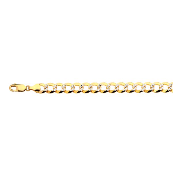 14K 9.5MM YELLOW GOLD SOLID PAVE CURB 7" CHAIN BRACELET (AVAILABLE IN LENGTHS 7" - 30")