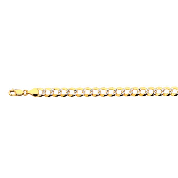 14K 8MM YELLOW GOLD SOLID PAVE CURB 8" CHAIN BRACELET (AVAILABLE IN LENGTHS 7" - 30")