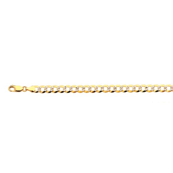 14K 7MM YELLOW GOLD SOLID PAVE CURB 7.5" CHAIN BRACELET (AVAILABLE IN LENGTHS 7" - 30")