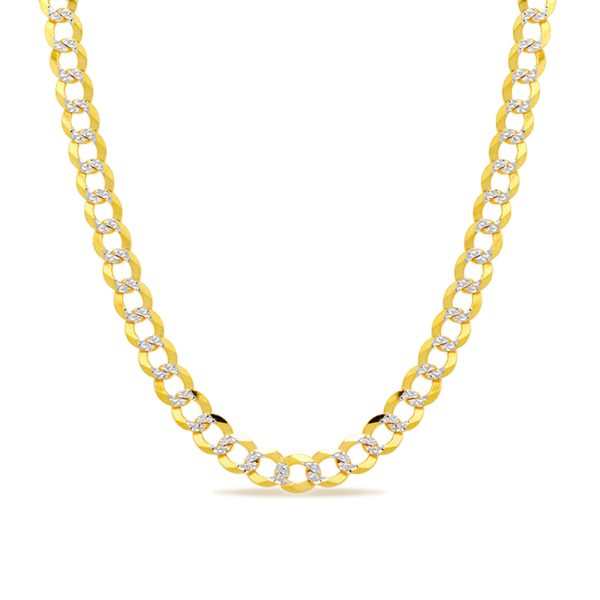 14K 5.5MM YELLOW GOLD SOLID PAVE CURB 18" CHAIN NECKLACE (AVAILABLE IN LENGTHS 7" - 30") - Image 2