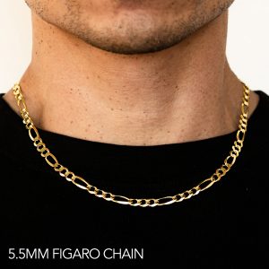 10K 5.5MM YELLOW GOLD SOLID FIGARO 20" CHAIN NECKLACE (AVAILABLE IN LENGTHS 7" - 30")