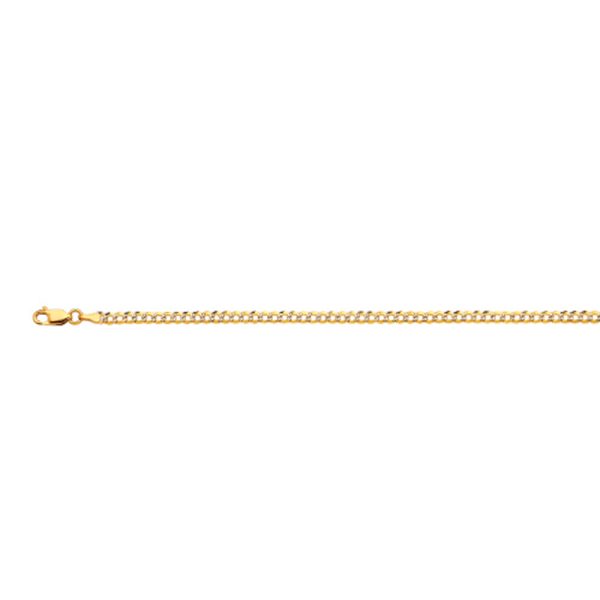 10K 3MM YELLOW GOLD SOLID PAVE CURB 8" CHAIN BRACELET (AVAILABLE IN LENGTHS 7" - 30")