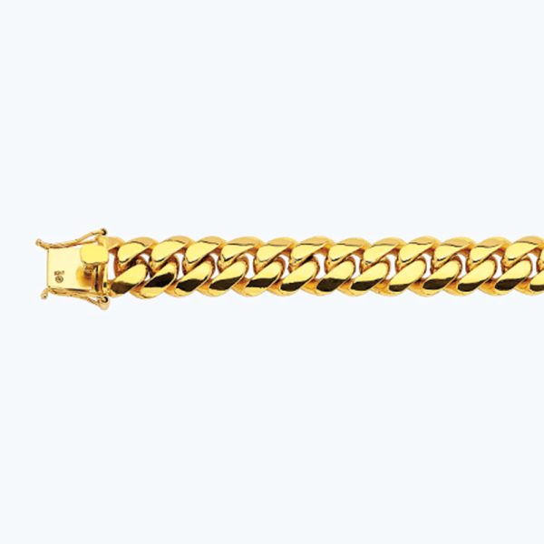 18K 15MM YELLOW GOLD SOLID MIAMI CUBAN 8" CHAIN BRACELET (AVAILABLE IN LENGTHS 7" - 30")