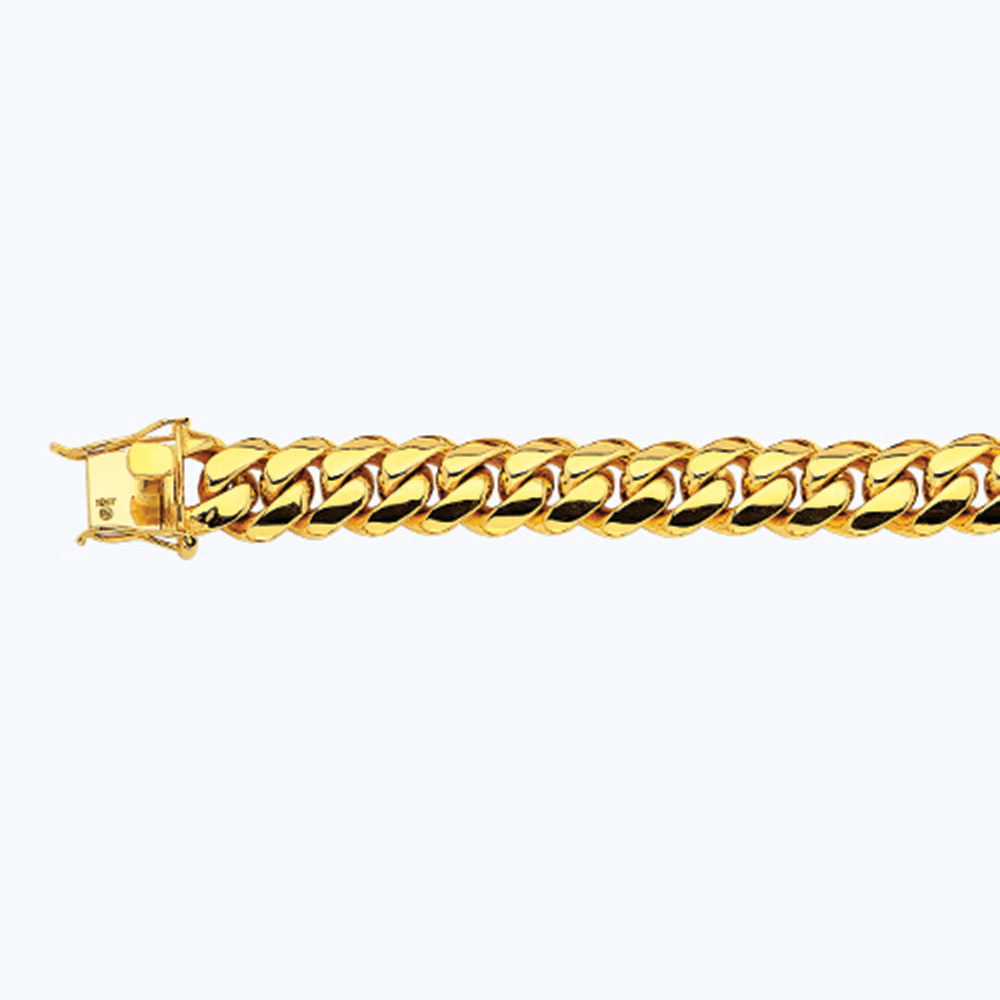 18K 14MM YELLOW GOLD SOLID MIAMI CUBAN 30" CHAIN NECKLACE (AVAILABLE IN LENGTHS 7" - 30")