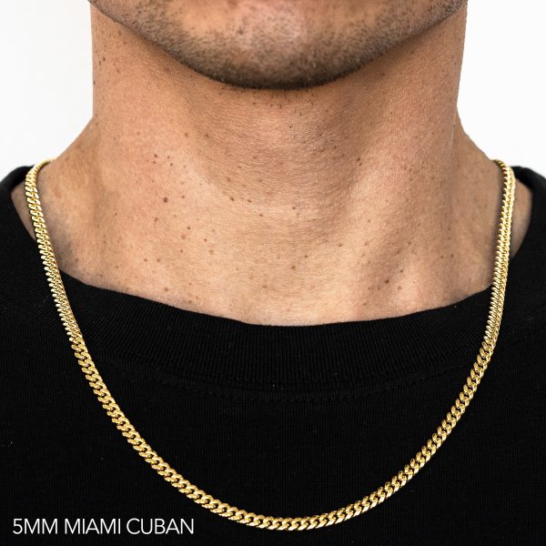 10K 5MM YELLOW GOLD SOLID MIAMI CUBAN 22" CHAIN NECKLACE (AVAILABLE IN LENGTHS 7" - 30")