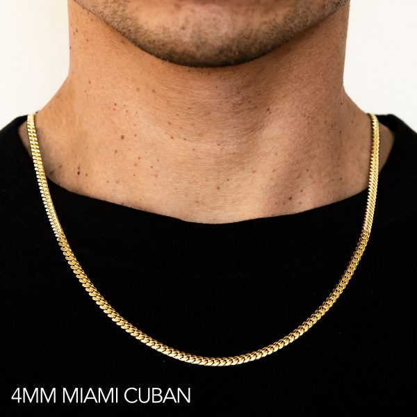 10K 4MM YELLOW GOLD SOLID MIAMI CUBAN 20" CHAIN NECKLACE (AVAILABLE IN LENGTHS 7" - 30")