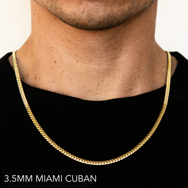 10K 3.5MM YELLOW GOLD SOLID MIAMI CUBAN 24" CHAIN NECKLACE (AVAILABLE IN LENGTHS 7" - 30")