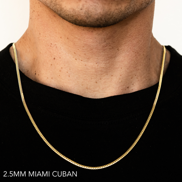 10K 2.5MM YELLOW GOLD SOLID MIAMI CUBAN 28" CHAIN NECKLACE (AVAILABLE IN LENGTHS 7" - 30")