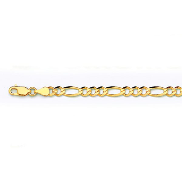 14K 4.5MM YELLOW GOLD SOLID FIGARO 7.5" CHAIN BRACELET (AVAILABLE IN LENGTHS 7" - 30")