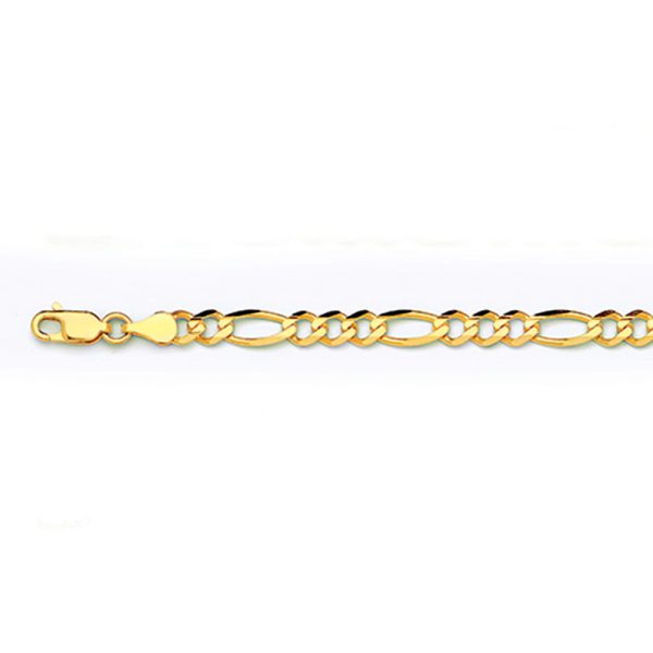 10K 4.5MM YELLOW GOLD SOLID FIGARO 7" CHAIN BRACELET (AVAILABLE IN LENGTHS 7" - 30")