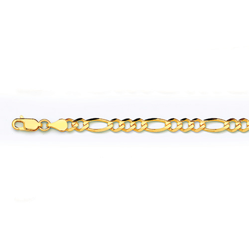 10K 4.5MM YELLOW GOLD SOLID FIGARO 8" CHAIN BRACELET (AVAILABLE IN LENGTHS 7" - 30")