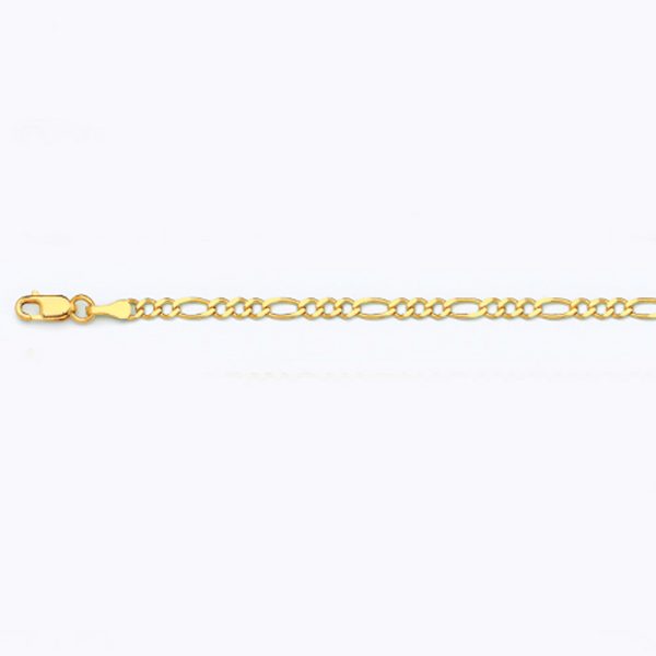 14K 2.5MM YELLOW GOLD SOLID FIGARO 18" CHAIN NECKLACE (AVAILABLE IN LENGTHS 7" - 30") - Image 2