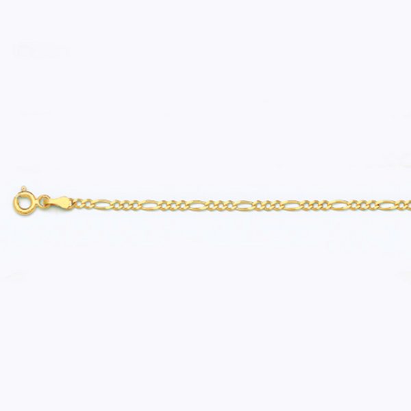 10K 2MM YELLOW GOLD SOLID FIGARO 9" CHAIN BRACELET (AVAILABLE IN LENGTHS 7" - 30")