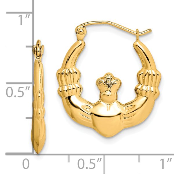 10k Polished Claddagh Hoop Earrings - Image 2
