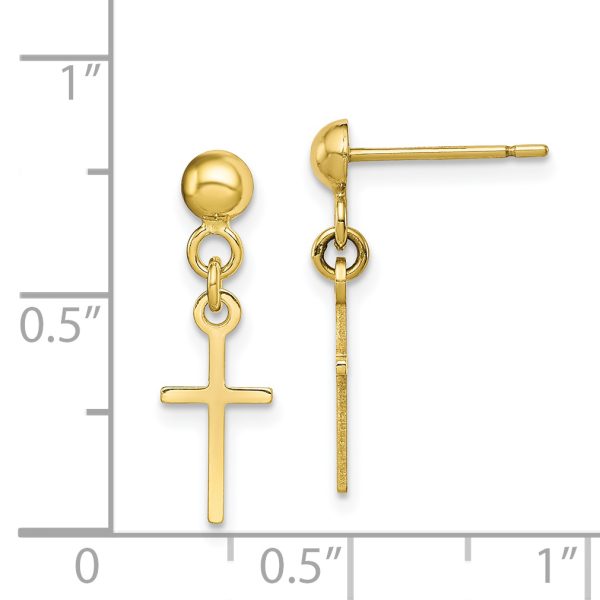 10k YG Polished Cross Dangle Post Earrings - Image 2