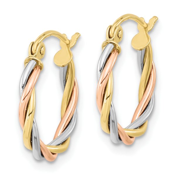 10k Tri-color Polished 2.5mm Twisted Hoop Earrings - Image 2