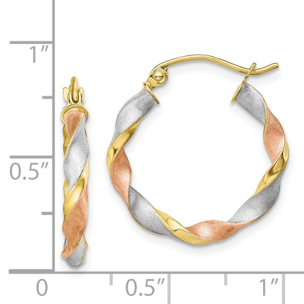 10k White & Rose Rhodium Satin Twisted Hoop Earrings - Image 2