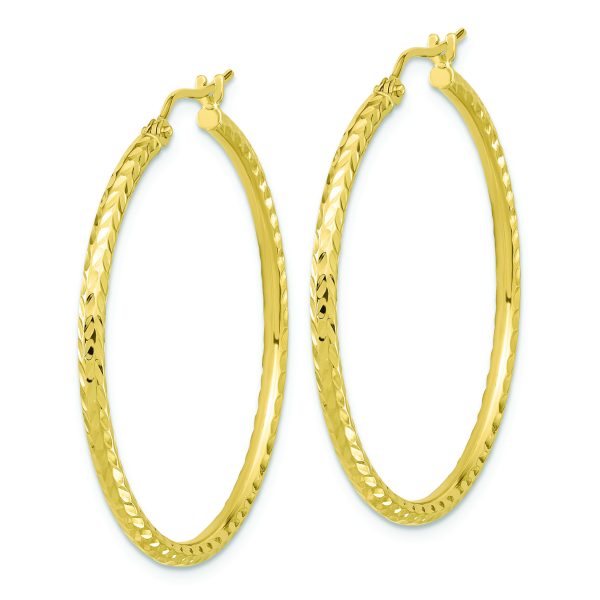 10k Diamond-cut 2mm Round Tube Hoop Earrings - Image 2