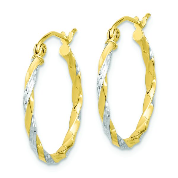 10k & Rhodium Hollow Twisted Hoop Earrings - Image 2