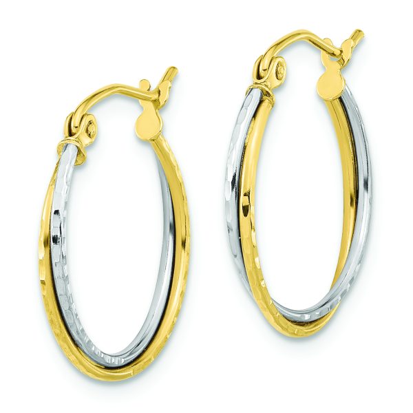 10k Two-tone Diamond Cut Twisted Hoop Earrings - Image 2